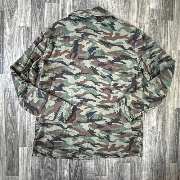 Kut From The Kloth Utility Jacket Camo Studded Distressed Cotton Size L - Picture 2 of 6